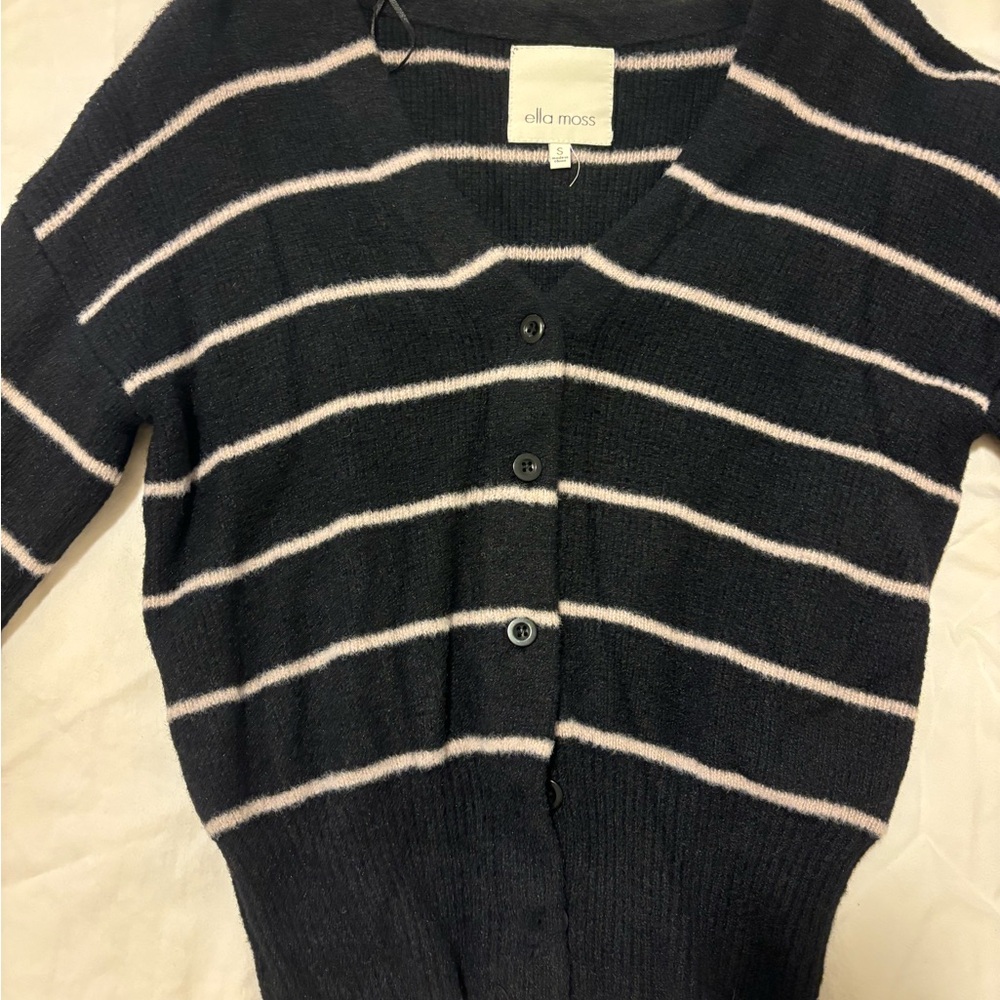 Ella Moss Navy and White Striped Cardigan